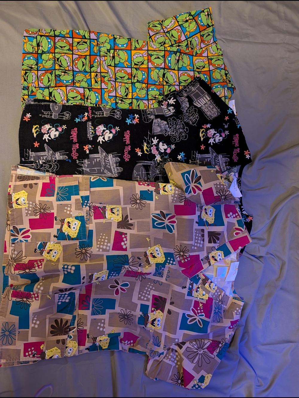 Women's Scrub Tops: Teenage Ninja Mutant Turtles, Minnie Mouse, And SpongeBob